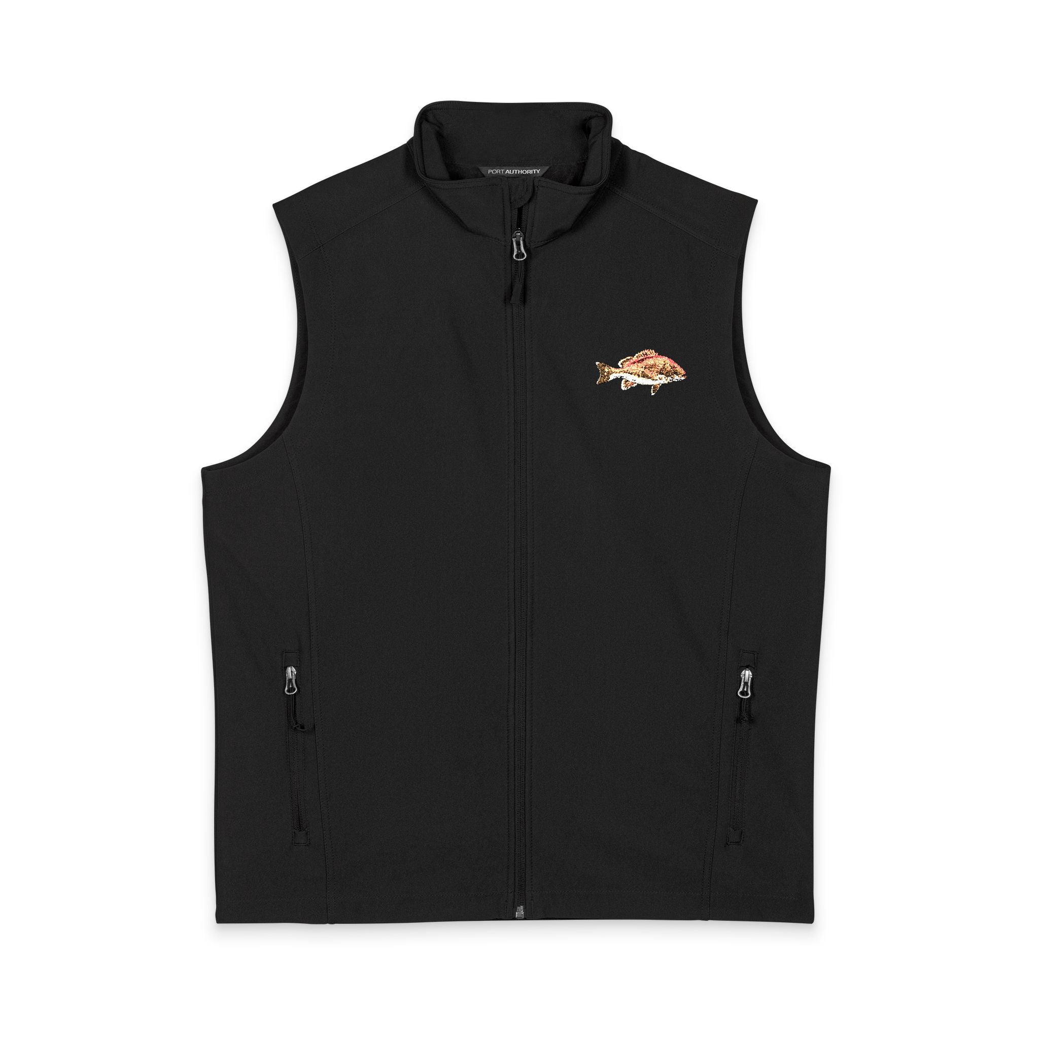 Red Snapper Men's Soft Shell Vest - Embroidered Fish Design
