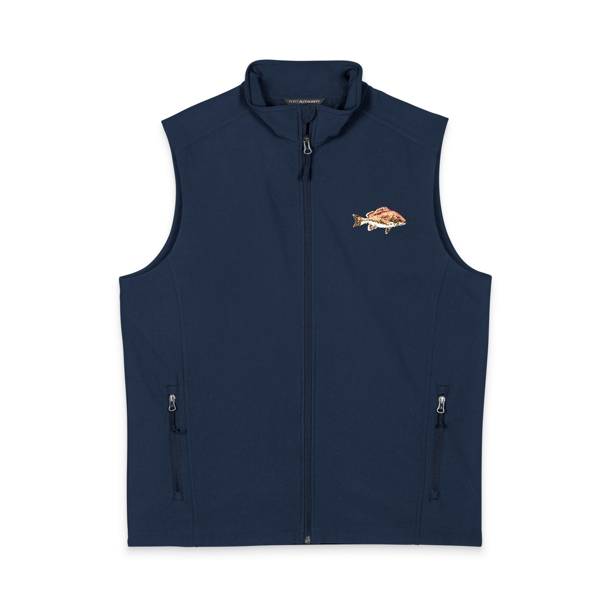 Red Snapper Men's Soft Shell Vest - Embroidered Fish Design