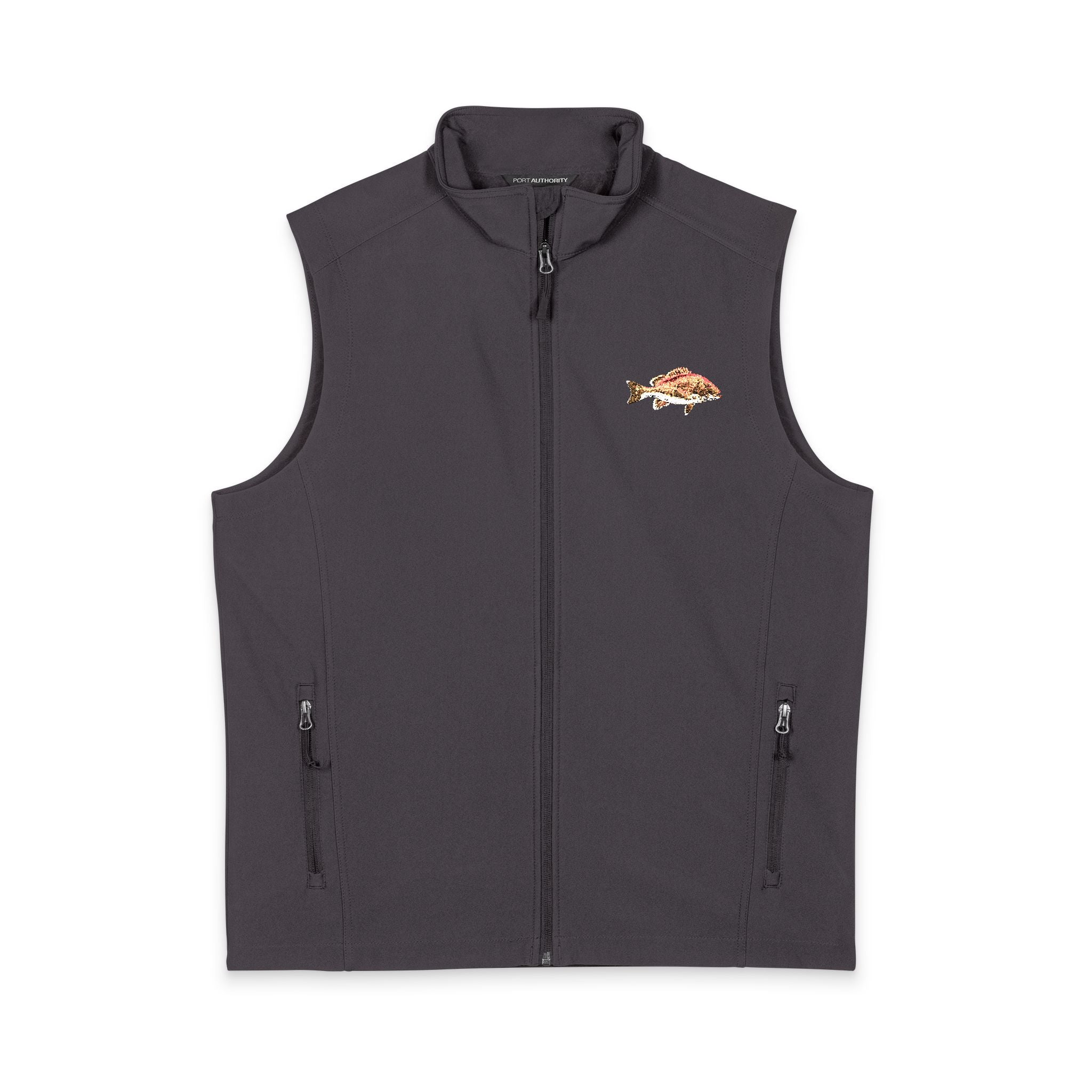 Red Snapper Men's Soft Shell Vest - Embroidered Fish Design